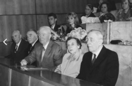Chemikų jubiliejų paminėjimas KTU Cheminės technologijos fakultete, 1996 m. I&scaron; kairės: prof. E. Pacauskas, prof. R. Baltru&scaron;is, prof. B. Stulpinas, prof. V. Zelionkaitė, prof. J. Janickis. (KTU muziejus)